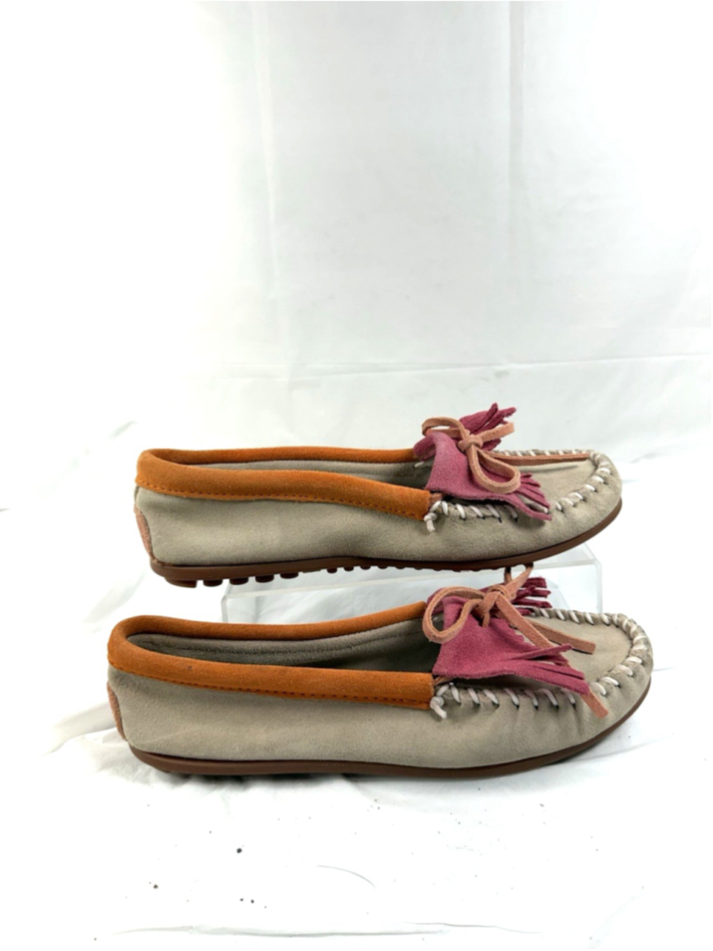 Minnetonka Kilty Moccasins Suede color block Size 8 Slip on Boho Comfy - Picture 3 of 12